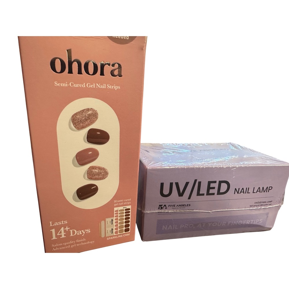 Ohora Semi-Cured Gel Nail Strips Sparkling Chai & Five Angeles UV LED Lamp Set